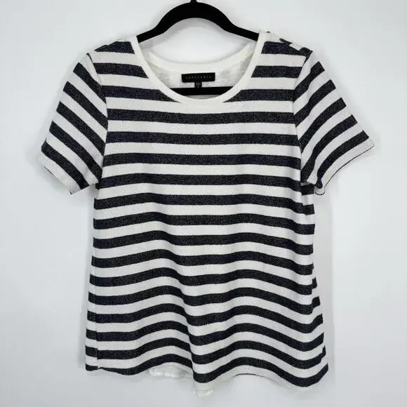 Sanctuary Short Sleeve Top Size Small Blue White Nautical Stripe split back - Picture 8 of 8
